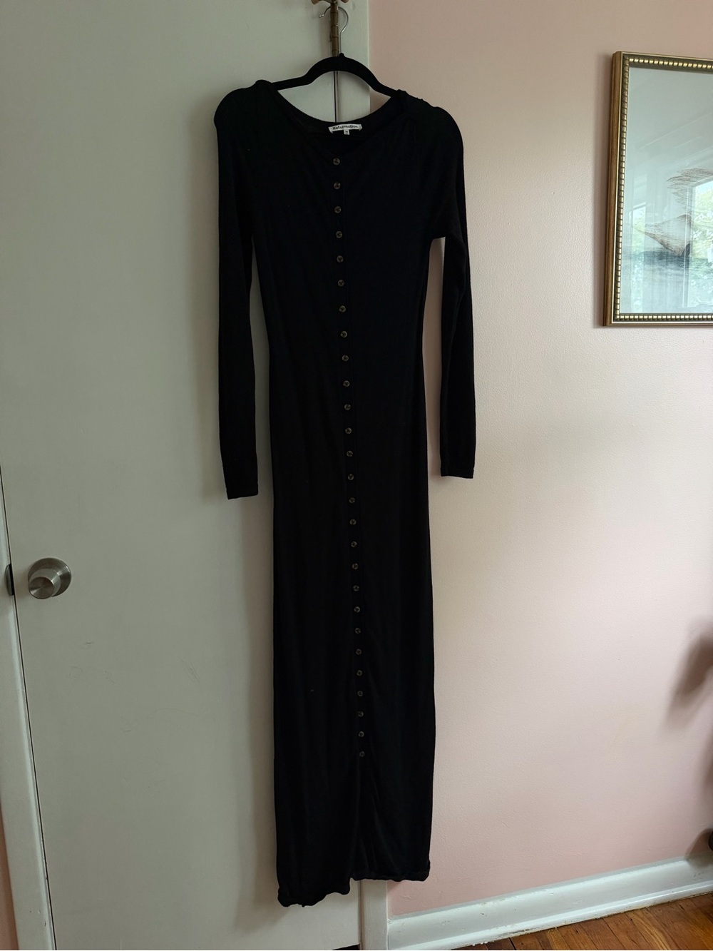 Reformation Black Long-Sleeve Button-Front Maxi Dress